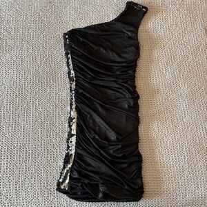 Forever 21 One Shoulder Black Mini Dress- Sequin Details